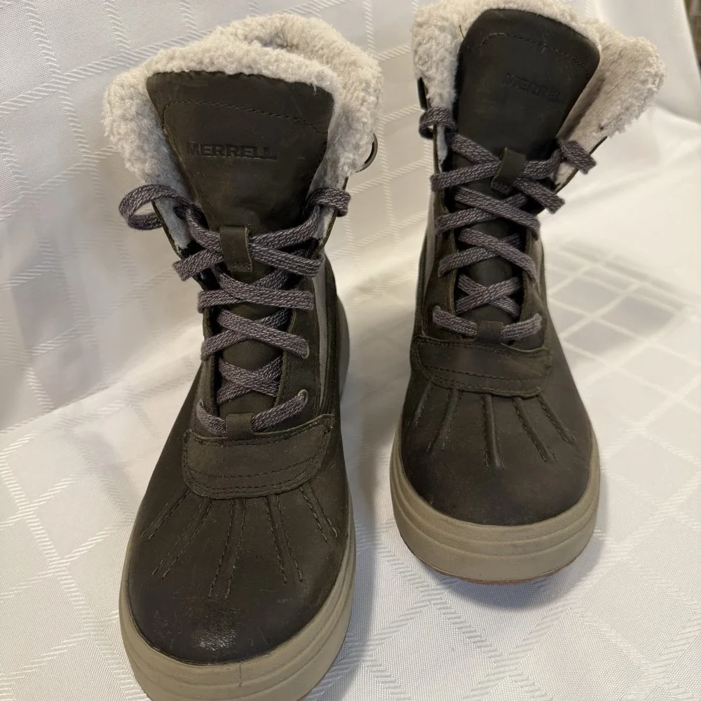 Merrell Womens Size‎ 7 Haven Mid Lace Polar Olive Waterproof Lined Winter Boots